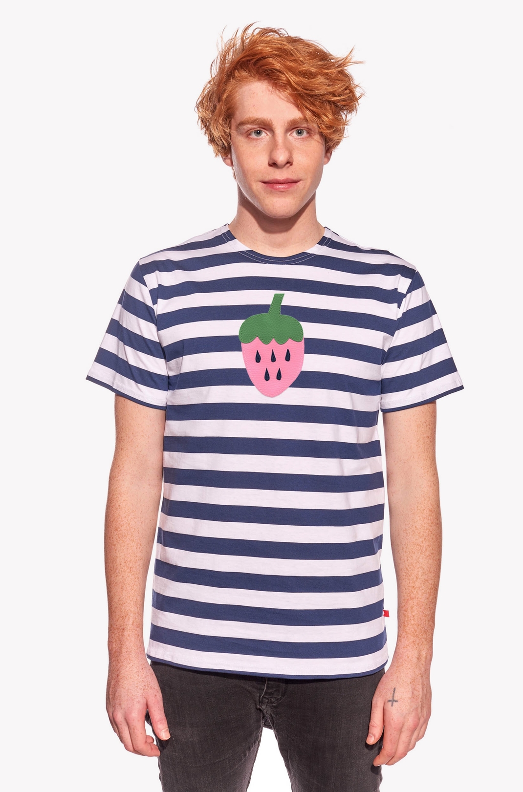 Men t-shirt short sleeve stripes dark blue wide strawberry samo, PÃ­skacie