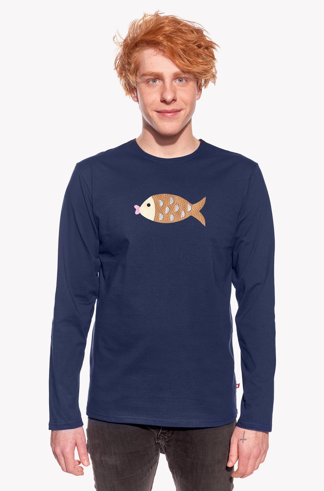 Men t-shirt long sleeve Dark blue Fish Hubert, Pískacie