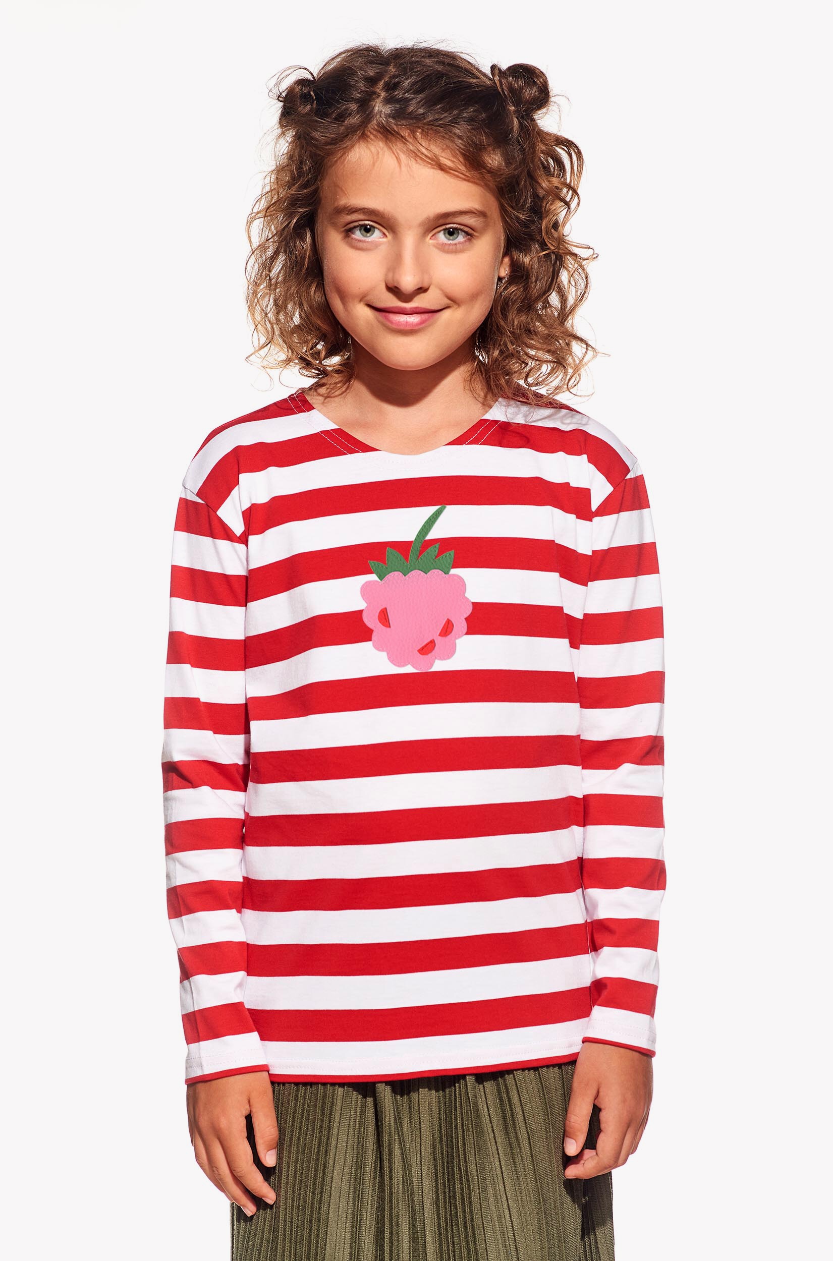Girl shirt long sleeves Stripes red wide Raspberry Lana, Pískacie