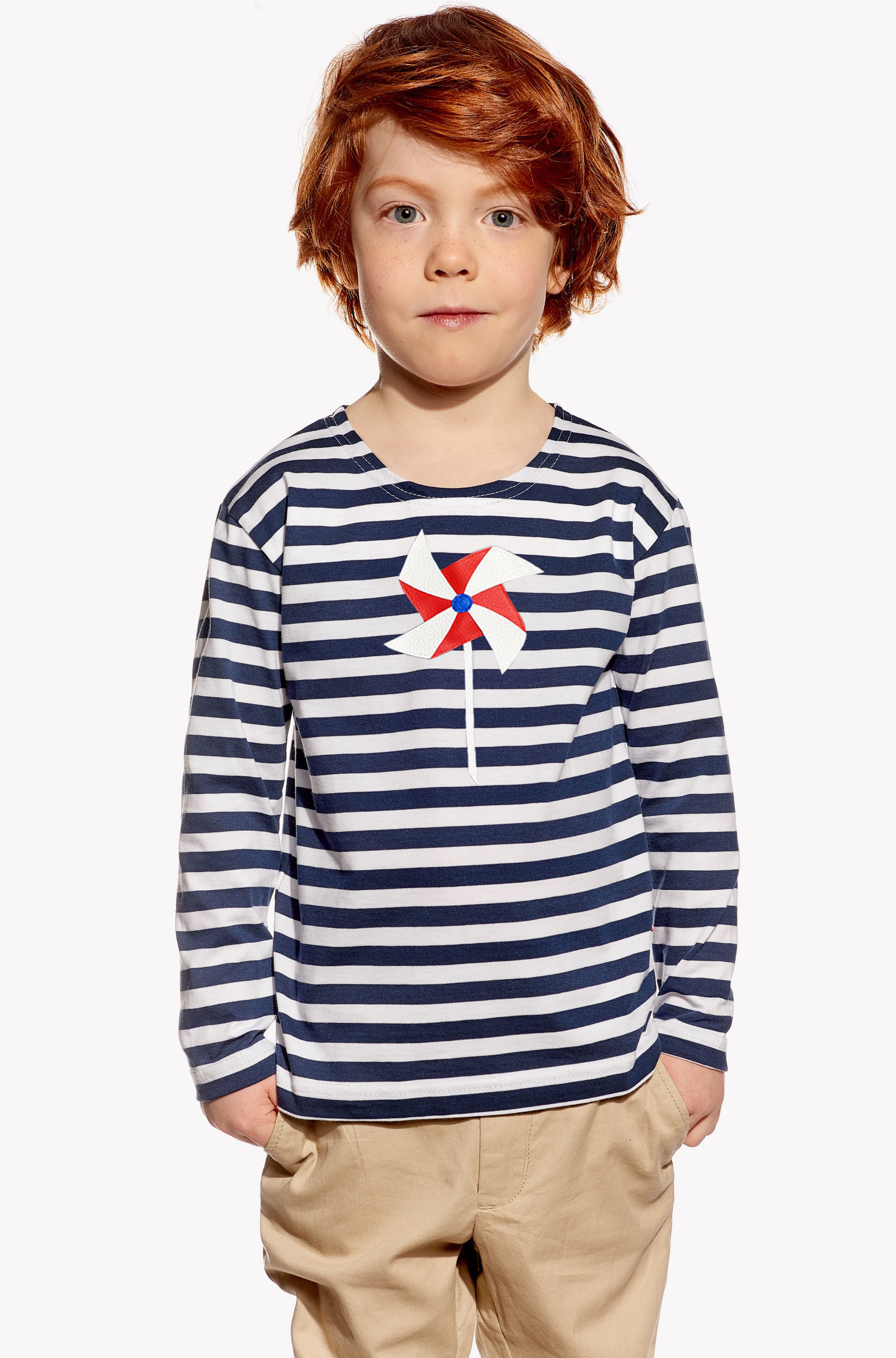 Boy t-shirt long sleeve Stripes dark blue Paper propeller Maty, Pískacie